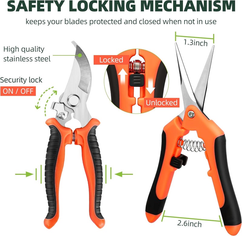 EWPJDK 3 Pack Garden Pruning Shears, Stainless Steel Shears, Gardening Shears, Scissors, Garden Clippers, Pruning Snips, Pruning Shears for Gardening Tools(Orange) - Image 5